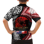 Tonga and New Zealand ANZAC Day Family Matching Summer Maxi Dress and Hawaiian Shirt Gallipoli Lest We Forget Ngatu Art Tribal and Maori Tattoo with Fern LT03