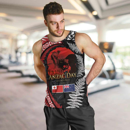 Tonga and New Zealand ANZAC Day Men Tank Top Gallipoli Lest We Forget Ngatu Art Tribal and Maori Tattoo with Fern LT03