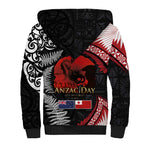 Tonga and New Zealand ANZAC Day Sherpa Hoodie Gallipoli Lest We Forget Ngatu Art Tribal and Maori Tattoo with Fern LT03