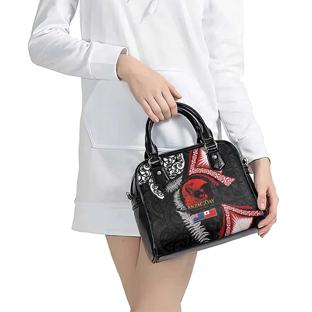 Tonga and New Zealand ANZAC Day Shoulder Handbag Gallipoli Lest We Forget Ngatu Art Tribal and Maori Tattoo with Fern LT03