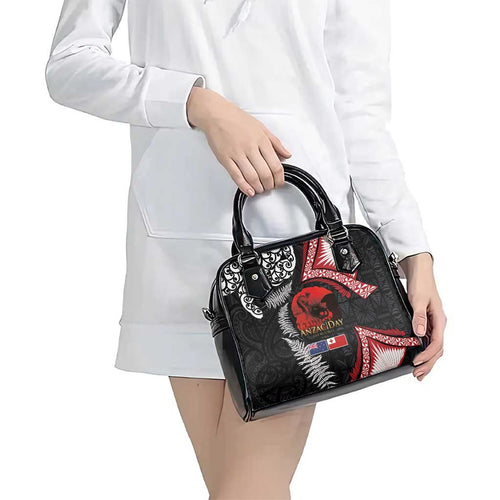 Tonga and New Zealand ANZAC Day Shoulder Handbag Gallipoli Lest We Forget Ngatu Art Tribal and Maori Tattoo with Fern LT03