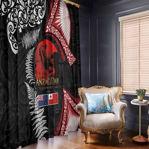 Tonga and New Zealand ANZAC Day Window Curtain Gallipoli Lest We Forget Ngatu Art Tribal and Maori Tattoo with Fern LT03