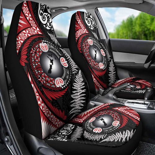 Tonga and New Zealand Together Car Seat Cover Ngatu Art Tribal Maori Tattoo and Silver Fern