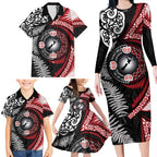 Tonga and New Zealand Together Family Matching Long Sleeve Bodycon Dress and Hawaiian Shirt Ngatu Art Tribal Maori Tattoo and Silver Fern