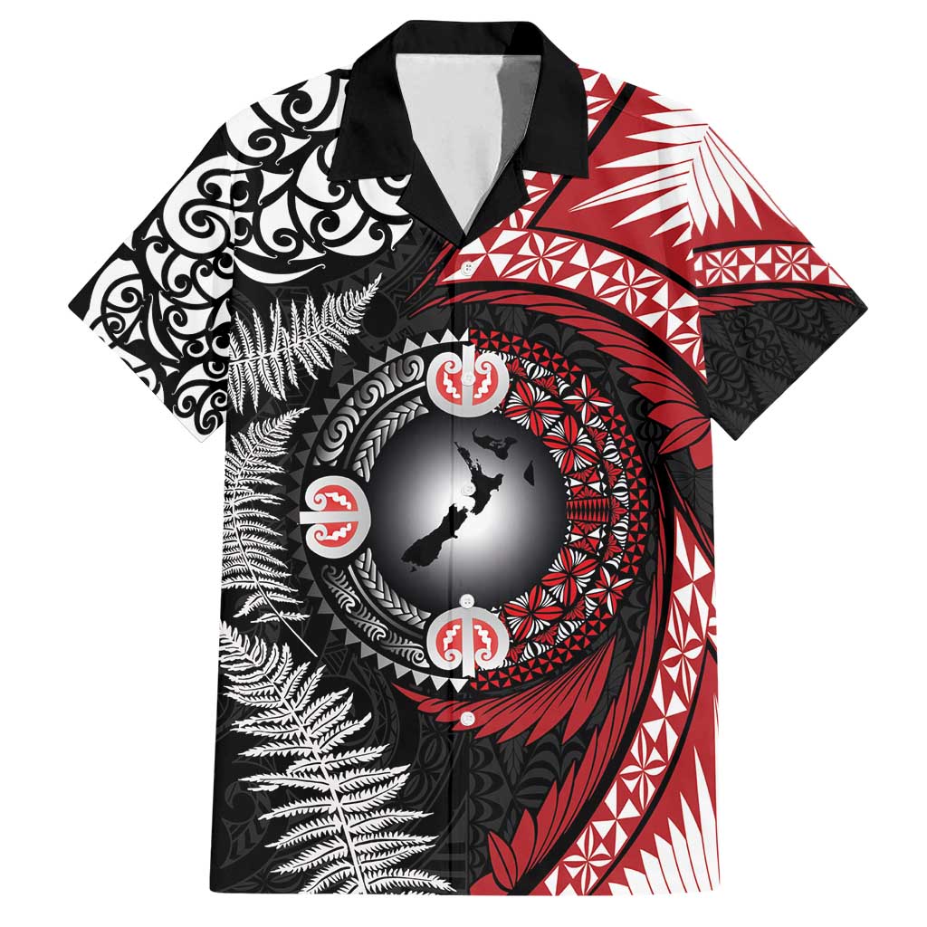 Tonga and New Zealand Together Family Matching Off Shoulder Maxi Dress and Hawaiian Shirt Ngatu Art Tribal Maori Tattoo and Silver Fern