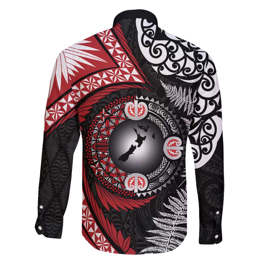Tonga and New Zealand Together Family Matching Off Shoulder Maxi Dress and Hawaiian Shirt Ngatu Art Tribal Maori Tattoo and Silver Fern