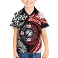 Tonga and New Zealand Together Kid Hawaiian Shirt Ngatu Art Tribal Maori Tattoo and Silver Fern