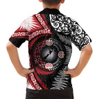 Tonga and New Zealand Together Kid Hawaiian Shirt Ngatu Art Tribal Maori Tattoo and Silver Fern