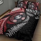Tonga and New Zealand Together Quilt Bed Set Ngatu Art Tribal Maori Tattoo and Silver Fern