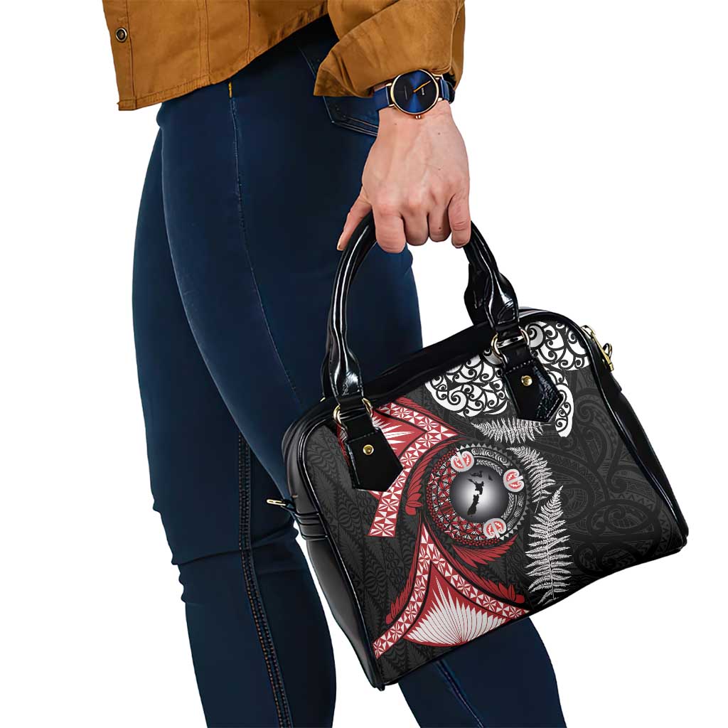 Tonga and New Zealand Together Shoulder Handbag Ngatu Art Tribal Maori Tattoo and Silver Fern