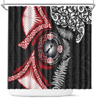 Tonga and New Zealand Together Shower Curtain Ngatu Art Tribal Maori Tattoo and Silver Fern