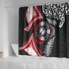 Tonga and New Zealand Together Shower Curtain Ngatu Art Tribal Maori Tattoo and Silver Fern