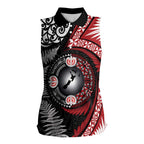 Tonga and New Zealand Together Women Sleeveless Polo Shirt Ngatu Art Tribal Maori Tattoo and Silver Fern