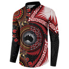 Tonga and Australia Together Button Sweatshirt Ngatu Art Tribal Aboriginal Tattoo Pattern