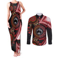 Tonga and Australia Together Couples Matching Tank Maxi Dress and Long Sleeve Button Shirt Ngatu Art Tribal Aboriginal Tattoo Pattern