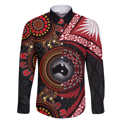 Tonga and Australia Together Family Matching Mermaid Dress and Hawaiian Shirt Ngatu Art Tribal Aboriginal Tattoo Pattern