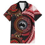 Tonga and Australia Together Family Matching Off The Shoulder Long Sleeve Dress and Hawaiian Shirt Ngatu Art Tribal Aboriginal Tattoo Pattern