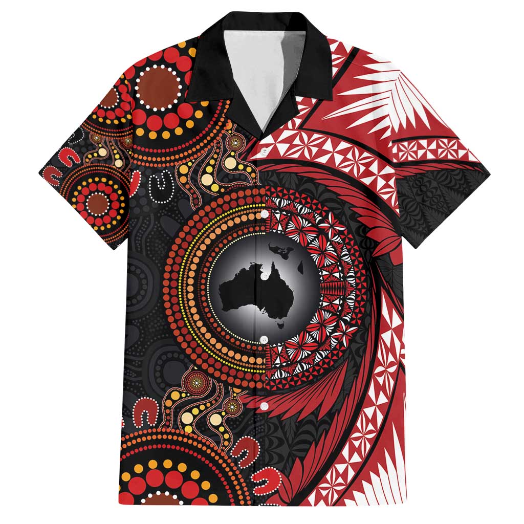 Tonga and Australia Together Family Matching Tank Maxi Dress and Hawaiian Shirt Ngatu Art Tribal Aboriginal Tattoo Pattern