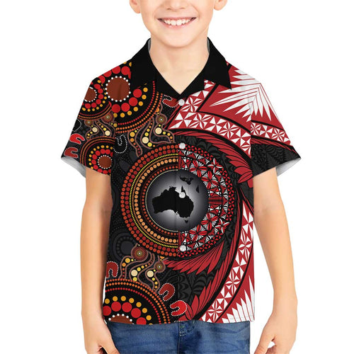 Tonga and Australia Together Family Matching Tank Maxi Dress and Hawaiian Shirt Ngatu Art Tribal Aboriginal Tattoo Pattern