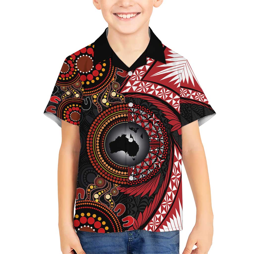 Tonga and Australia Together Hawaiian Shirt Ngatu Art Tribal Aboriginal Tattoo Pattern