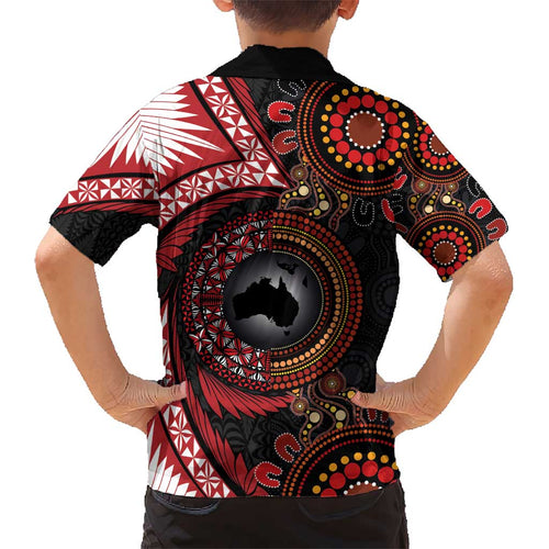 Tonga and Australia Together Kid Hawaiian Shirt Ngatu Art Tribal Aboriginal Tattoo Pattern