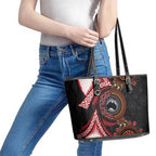 Tonga and Australia Together Leather Tote Bag Ngatu Art Tribal Aboriginal Tattoo Pattern