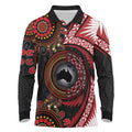 Tonga and Australia Together Long Sleeve Polo Shirt Ngatu Art Tribal Aboriginal Tattoo Pattern