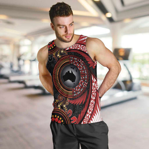 Tonga and Australia Together Men Tank Top Ngatu Art Tribal Aboriginal Tattoo Pattern
