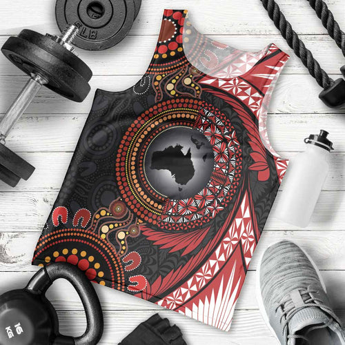 Tonga and Australia Together Men Tank Top Ngatu Art Tribal Aboriginal Tattoo Pattern