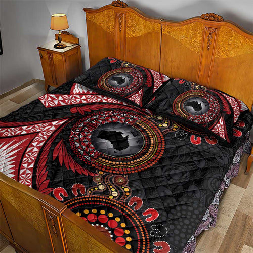 Tonga and Australia Together Quilt Bed Set Ngatu Art Tribal Aboriginal Tattoo Pattern