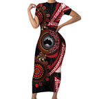 Tonga and Australia Together Short Sleeve Bodycon Dress Ngatu Art Tribal Aboriginal Tattoo Pattern