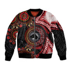 Tonga and Australia Together Sleeve Zip Bomber Jacket Ngatu Art Tribal Aboriginal Tattoo Pattern