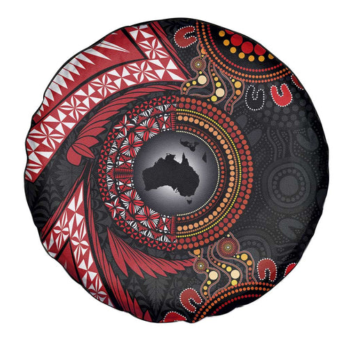 Tonga and Australia Together Spare Tire Cover Ngatu Art Tribal Aboriginal Tattoo Pattern