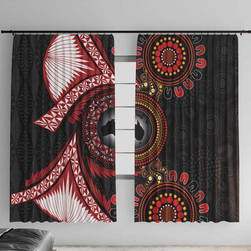 Tonga and Australia Together Window Curtain Ngatu Art Tribal Aboriginal Tattoo Pattern