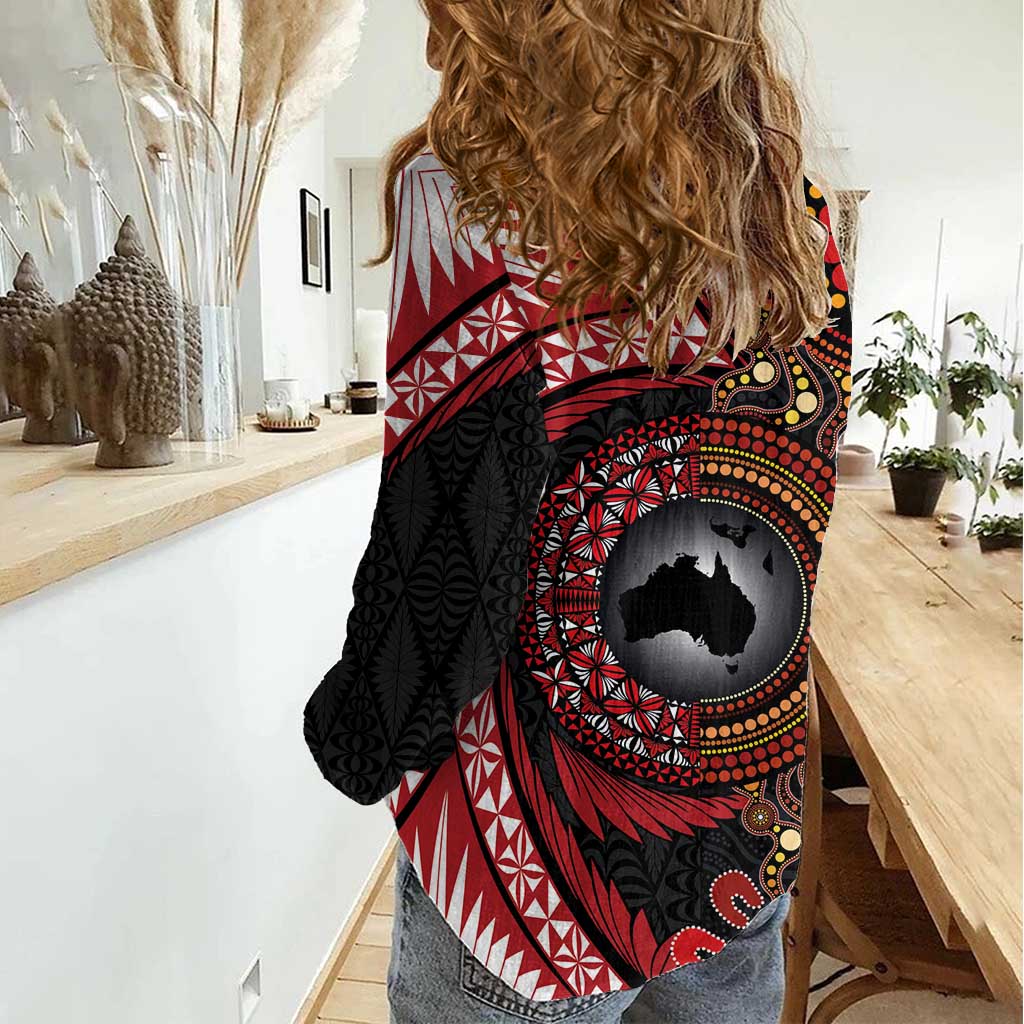 Tonga and Australia Together Women Casual Shirt Ngatu Art Tribal Aboriginal Tattoo Pattern