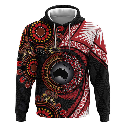 Tonga and Australia Together Zip Hoodie Ngatu Art Tribal Aboriginal Tattoo Pattern