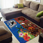 Fiji and Australia Together Area Rug Fijian Tapa Plants with Kangaroo and Aboriginal - Aussie Hoodie