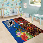 Fiji and Australia Together Area Rug Fijian Tapa Plants with Kangaroo and Aboriginal - Aussie Hoodie