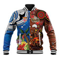 Fiji and Australia Together Baseball Jacket Fijian Tapa Plants with Kangaroo and Aboriginal - Aussie Hoodie