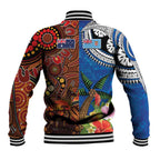 Fiji and Australia Together Baseball Jacket Fijian Tapa Plants with Kangaroo and Aboriginal - Aussie Hoodie