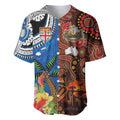 Fiji and Australia Together Baseball Jersey Fijian Tapa Plants with Kangaroo and Aboriginal - Aussie Hoodie