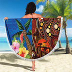 Fiji and Australia Together Beach Blanket Fijian Tapa Plants with Kangaroo and Aboriginal - Aussie Hoodie