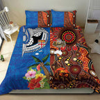 Fiji and Australia Together Bedding Set Fijian Tapa Plants with Kangaroo and Aboriginal - Aussie Hoodie