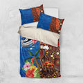 Fiji and Australia Together Bedding Set Fijian Tapa Plants with Kangaroo and Aboriginal - Aussie Hoodie