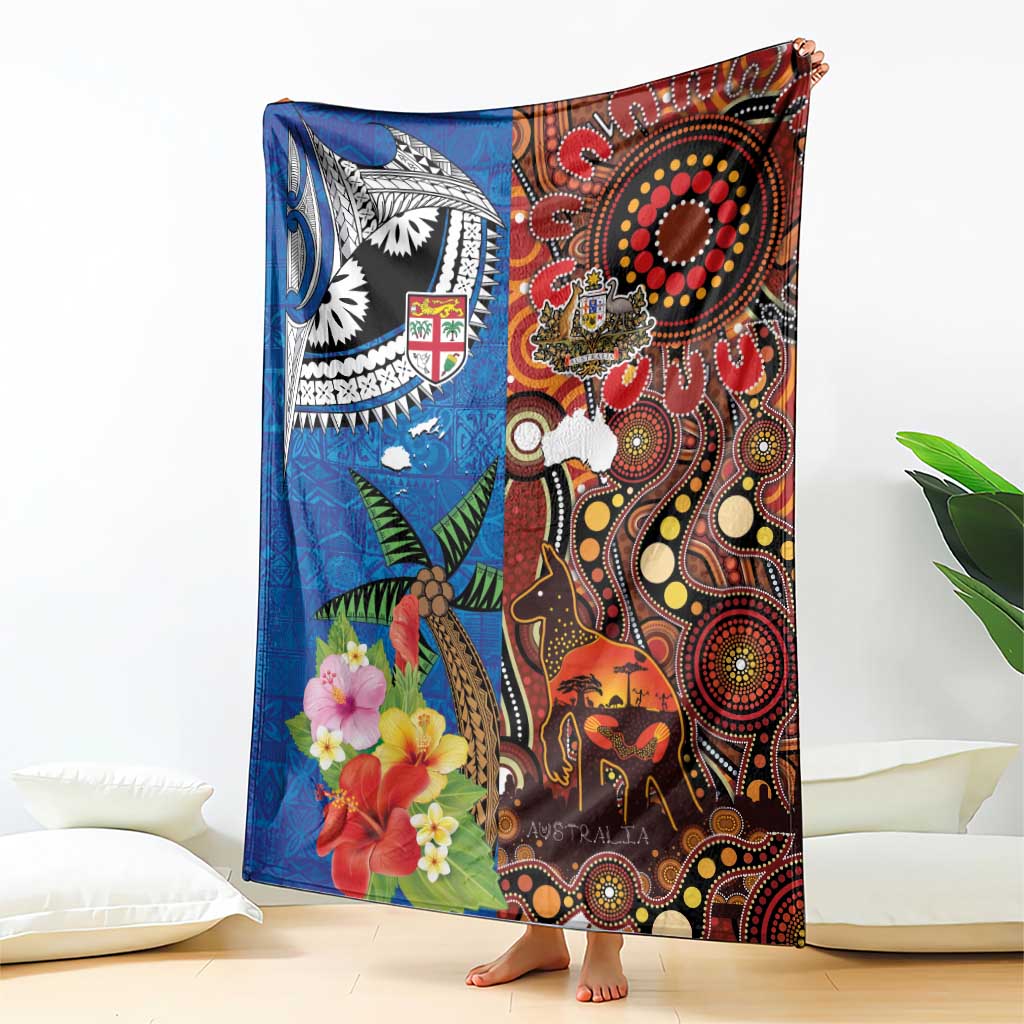 Fiji and Australia Together Blanket Fijian Tapa Plants with Kangaroo and Aboriginal - Aussie Hoodie