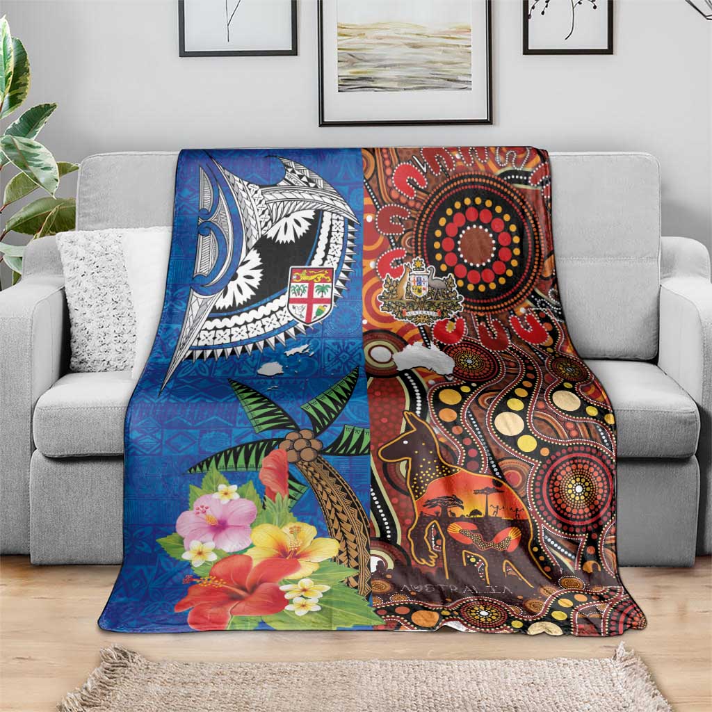 Fiji and Australia Together Blanket Fijian Tapa Plants with Kangaroo and Aboriginal - Aussie Hoodie