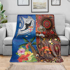 Fiji and Australia Together Blanket Fijian Tapa Plants with Kangaroo and Aboriginal - Aussie Hoodie