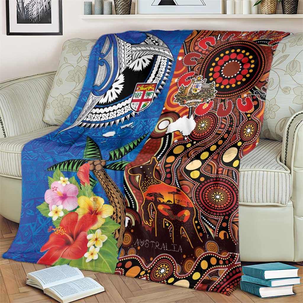 Fiji and Australia Together Blanket Fijian Tapa Plants with Kangaroo and Aboriginal - Aussie Hoodie