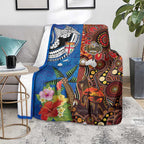 Fiji and Australia Together Blanket Fijian Tapa Plants with Kangaroo and Aboriginal - Aussie Hoodie