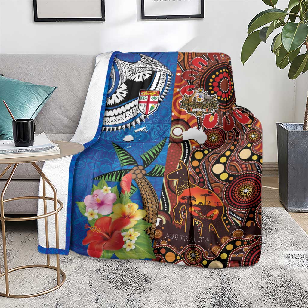 Fiji and Australia Together Blanket Fijian Tapa Plants with Kangaroo and Aboriginal - Aussie Hoodie